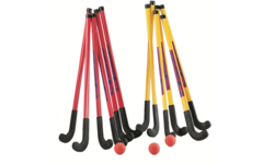 Zaalhockeyset, play fit rood/geel, 12 stuks incl. tas