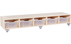 Peuterbank recht 172 x 43 x 30 cm incl wielen, 5 lades 15 cm hoog, ahorn