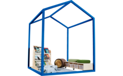 Huisje van balken 6x6 cm, metaal 2x2x2 m, dakhoogte 2,5 m