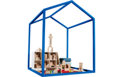 Huisje van balken 6x6 cm, metaal 2x2x2 m, dakhoogte 2,5 m