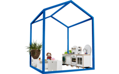 Huisje van balken 6x6 cm, metaal 2x2x2 m, dakhoogte 2,5 m