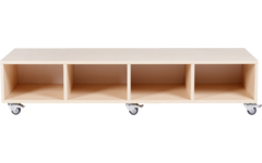 Peuterbank recht 138 x 43 x 30 cm incl wielen, 4 lades 15 cm hoog, ahorn