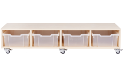Peuterbank recht 138 x 43 x 30 cm incl wielen, 4 lades 15 cm hoog, ahorn