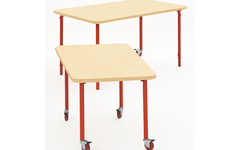 Tafel 132 x 66cm, rood onderstel blad met berkenstructuur