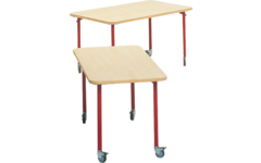 Tafel 132 x 80cm, rood onderstel blad met berkenstructuur
