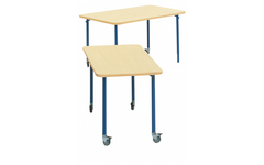 Tafel 132 x 66 cm, blauw onderstel gekleurd blad
