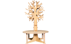Tafelboom 240cm (h), ronde tafel 150cm, C3 (59cm) HPL blad wit eiken