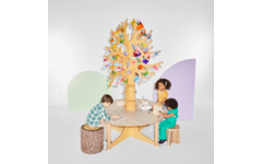 Tafelboom 240cm (h), ronde tafel 150cm, C3 (59cm) HPL blad wit eiken