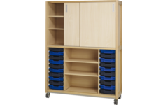 Kast 640 serie wit, boven 4 legpl.+ deuren, onder 20 laden en legpl.