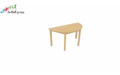 Tafel halfrond 140 × 70, 53 cm hoog, beuken blad, onderstel beuken