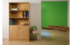 Hoge kast, beuken, 100 × 40 × 188 cm, 2 deuren onder, 4 legplanken