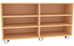 Materiaalkast Basic 139 cm breed, beuken, 4 legplanken, op wielen