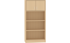 Hoge kast, beuken, 77 × 40 × 163 cm, 2 deuren boven, 2 legplanken
