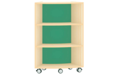 Boogkast op 5 wielen, acryl achterwand aan binnenkant groen 45°, ahorn