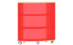 Boogkast op 5 wielen, acryl achterwand rood aan de buitenkant 60°, beuken