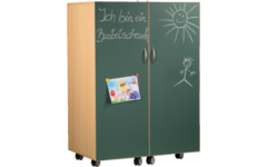 Klapkast Crea ahorn verrijdbaar, deuren krijtbord, 105 x 65 x 146 cm