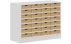 Kast met 28 lades van hout, wit, 100 cm breed, 77 cm hoog