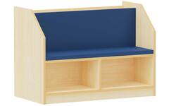 Boekenkast-en-bankje-in-één Ahorn, zithoogte 34 cm, kussens blauw