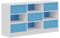 Kast ruimteverdelend wit | achterwanden lichtblauw, breedte 149 cm