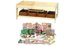 Onderzoekstafel met 4 manden inclusief een set loose parts, PT1176