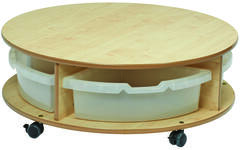 Tafel rond met opbergschap en 4 transparante opbergbakken, PT128