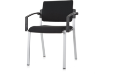 Stoel Rome, rug en zit stof zwart, met armleggers, alu frame stapelB.