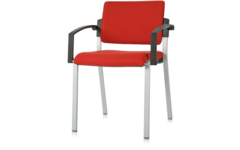Stoel Rome, rug en zit stof rood, met armleggers, alu frame stapelb.