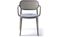 Stoel Nuta met kussen en armleggers, Mineral grey, set van 4 stoelen