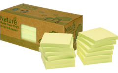 Memoblaadjes 75 x 75 mm geel recycled, 12 blok a 100 vel