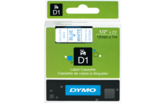 Lettertape Dymo 12 mm D1 wit/blauw
