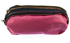 Schooletui 3-vaks oranje/ blauw/fuchsia ca 25 x 9 x 11 cm
